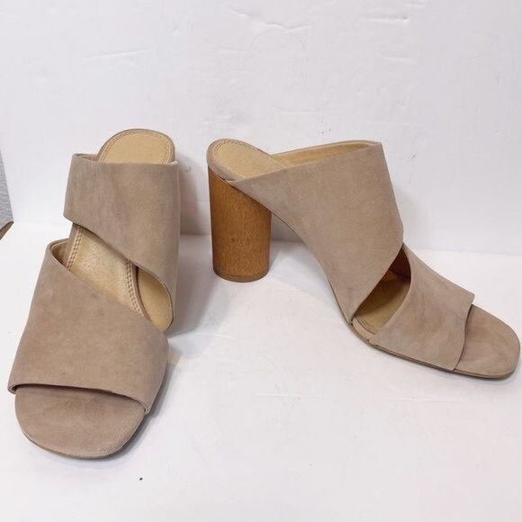 Splendid Serenade Suede Block Heel Sandal Wood Sided Neutral Transition Size 9.5 - Picture 7 of 10